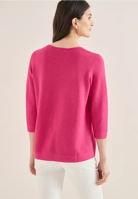 Strukturierter V-Ausschnitt-Pullover mit 3/4-Arm