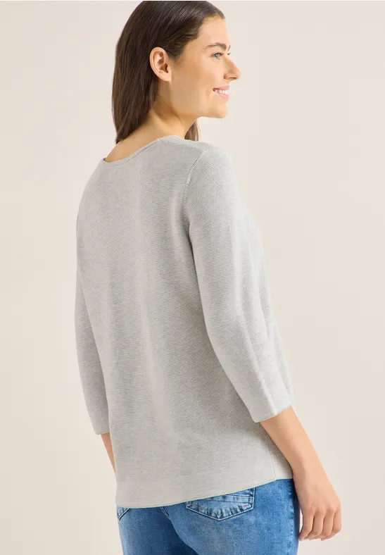Strukturpullover mit 3/4-Arm und V-Ausschnitt