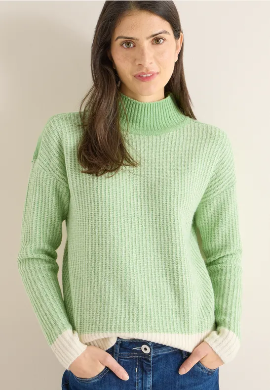 Gerippter Colorblock Stehkragenpullover
