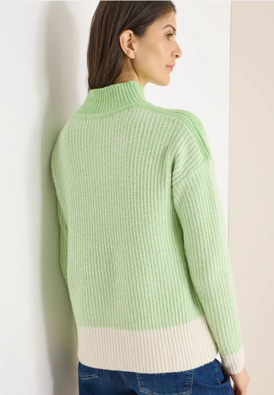 Gerippter Colorblock Stehkragenpullover