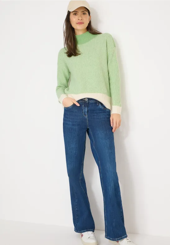 Gerippter Colorblock Stehkragenpullover