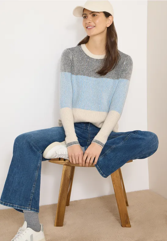 Gerippter Colorblock-Baumwollmix-Pullover
