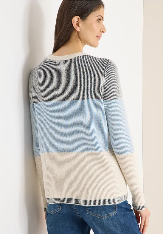 Gerippter Colorblock-Baumwollmix-Pullover