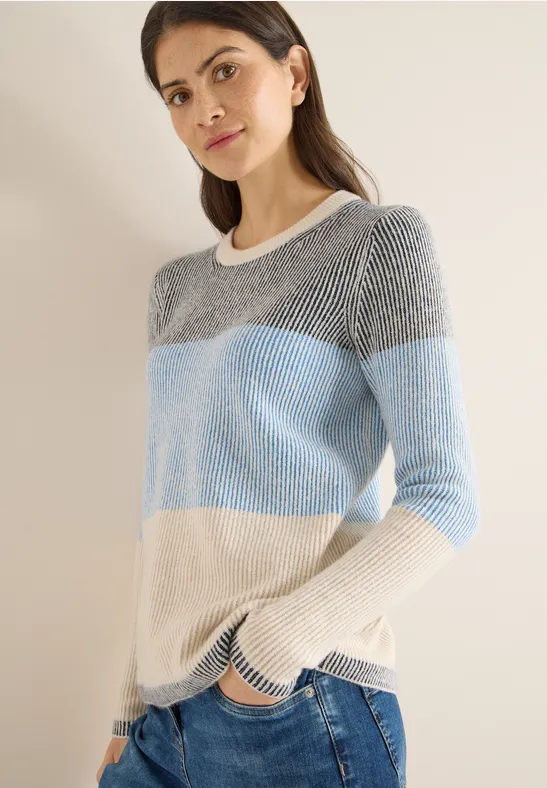 Gerippter Colorblock-Baumwollmix-Pullover