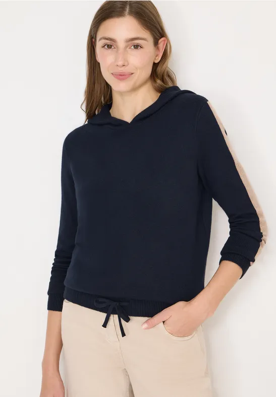Strickhoodie mit Kontrast-Gallonstreifen