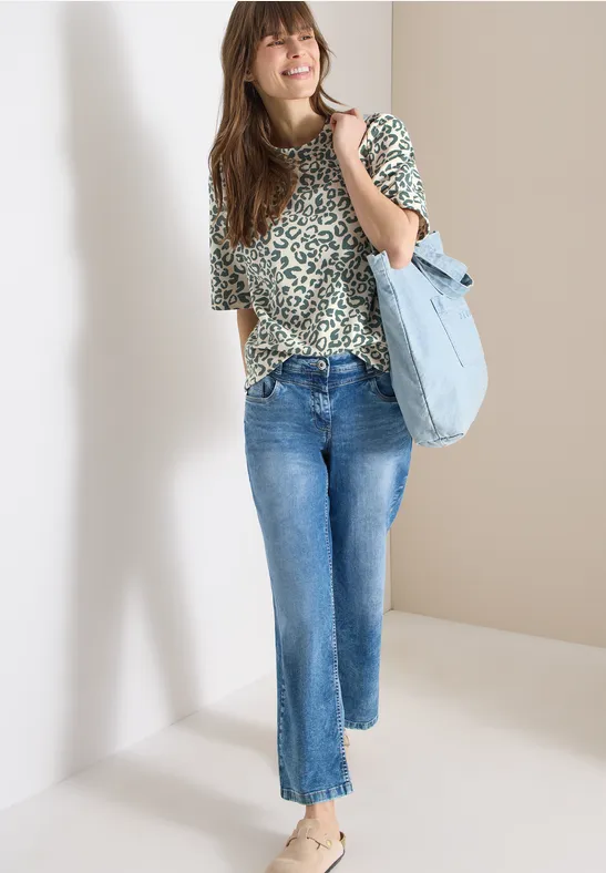 Kurzarm-Sweatshirt mit Leoparden-Muster