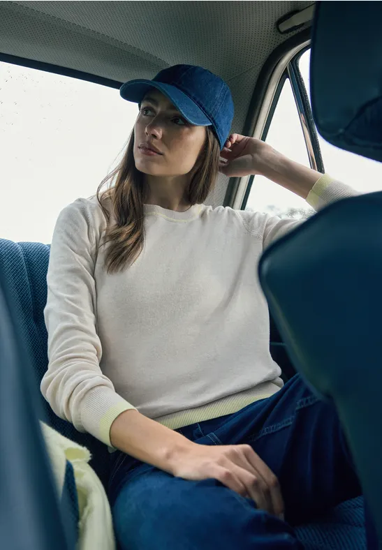 Baumwollpullover mit Kontrastdetails