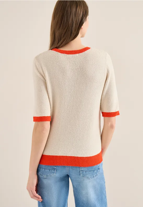 Kurzarm-Pullover mit Bouclé-Struktur