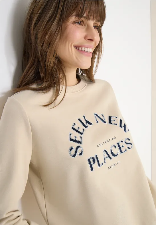 Besticktes Baumwoll-Sweatshirt mit Grafik