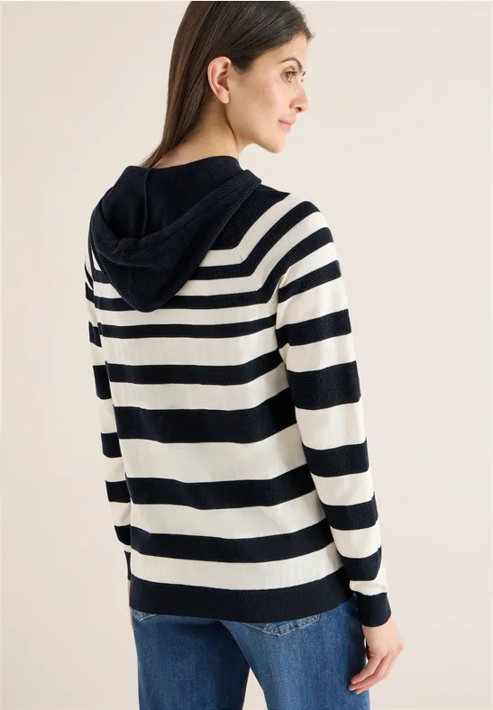 Gestreifter Strick-Hoodie mit Struktur