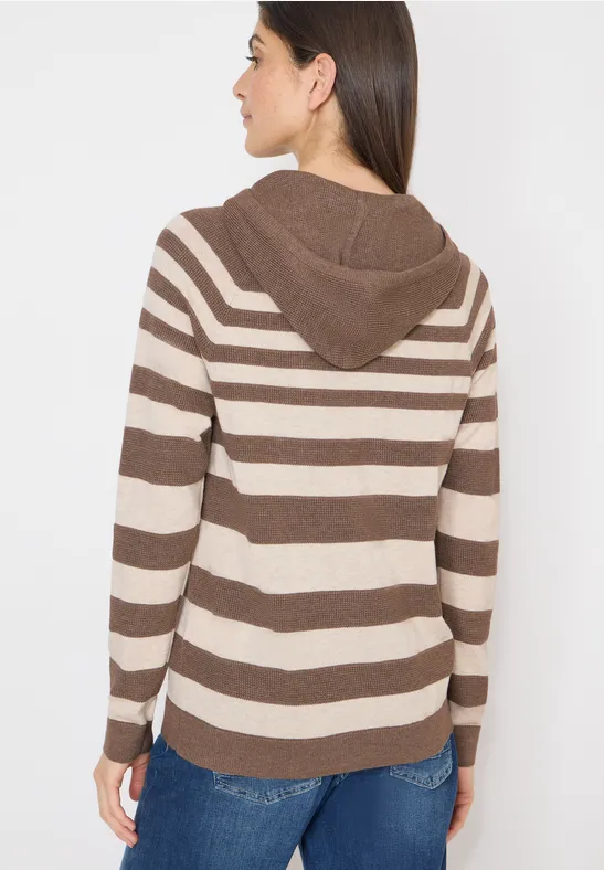Gestreifter Strick-Hoodie mit Tunnelzug