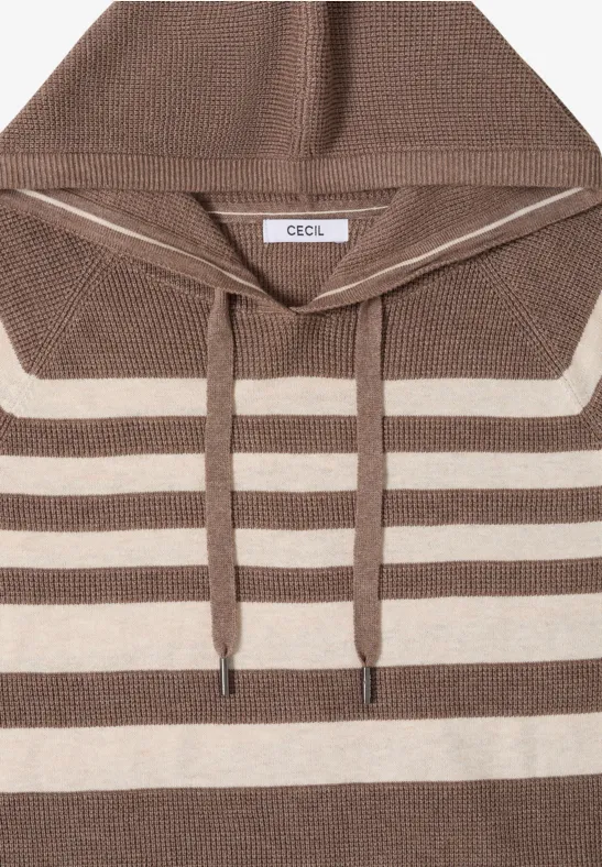 Gestreifter Strick-Hoodie mit Tunnelzug