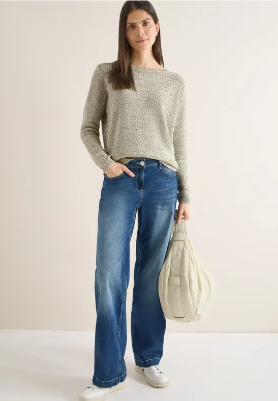 Melierter Pullover mit U-Boot-Ausschnitt