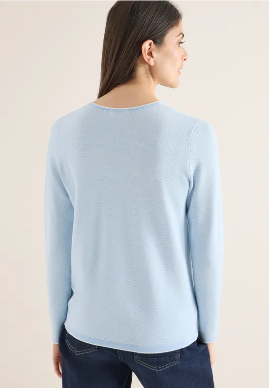Zweifarbiger Pullover mit Rund-V-Ausschnitt