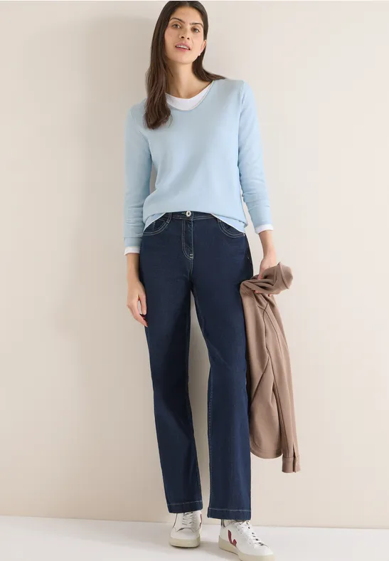 Zweifarbiger Pullover mit Rund-V-Ausschnitt