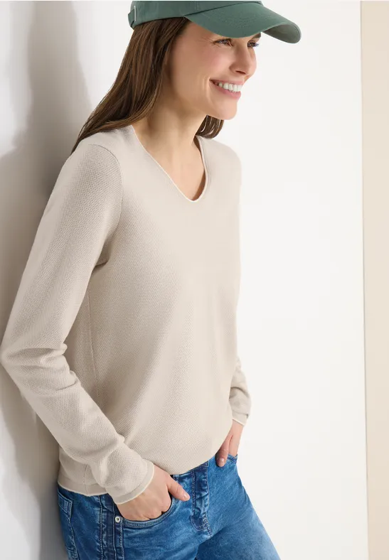 Weicher Zweifarbiger V-Ausschnitt Pullover