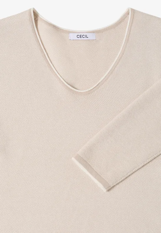 Weicher Zweifarbiger V-Ausschnitt Pullover