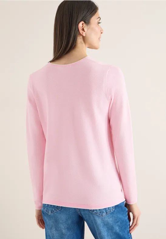 Feinstrickpullover mit abgerundetem V-Ausschnitt