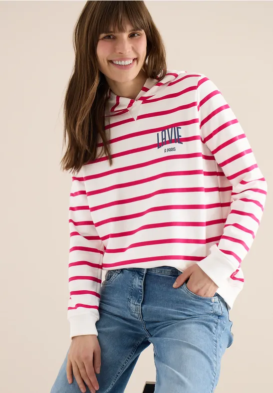 Gestreifter Hoodie mit Brustprint