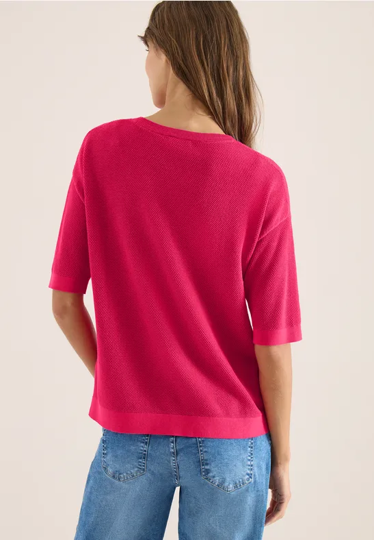 Strukturierter Kurzarm-Strickpullover