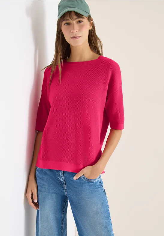 Strukturierter Kurzarm-Strickpullover
