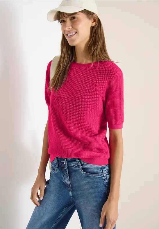 Strukturierter Kurzarm-Strickpullover