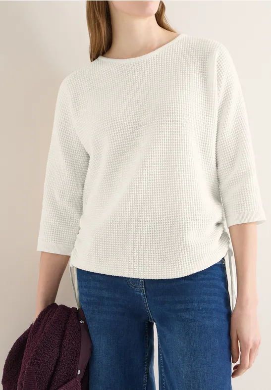 Waffelstrick-Pullover mit 3/4-Ärmeln