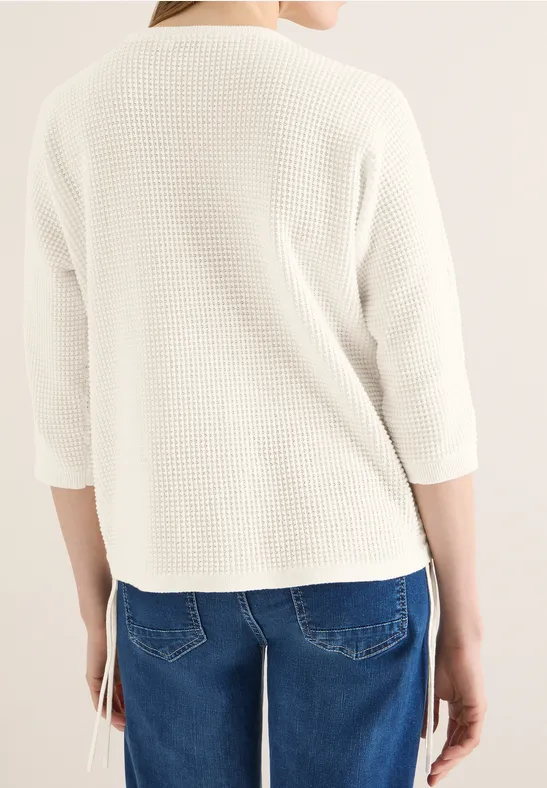 Waffelstrick-Pullover mit 3/4-Ärmeln