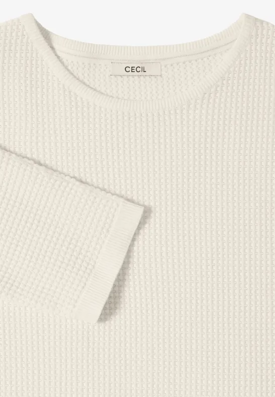 Waffelstrick-Pullover mit 3/4-Ärmeln