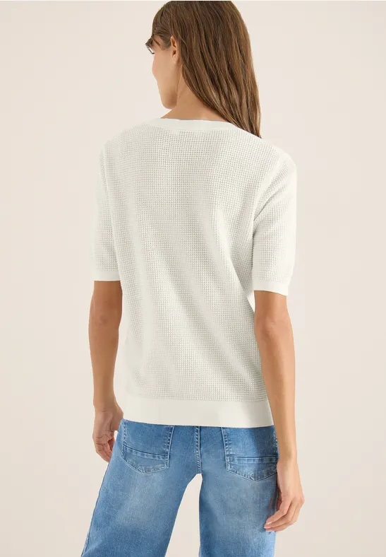 Strukturierter Kurzarm-Strickpullover