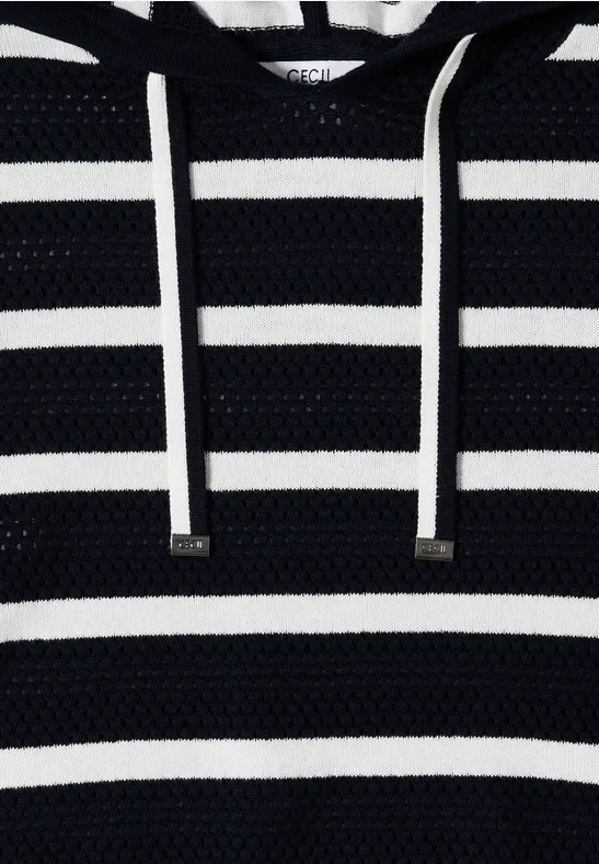 Kurzarm-Kapuzenpullover mit strukturierten Streifen