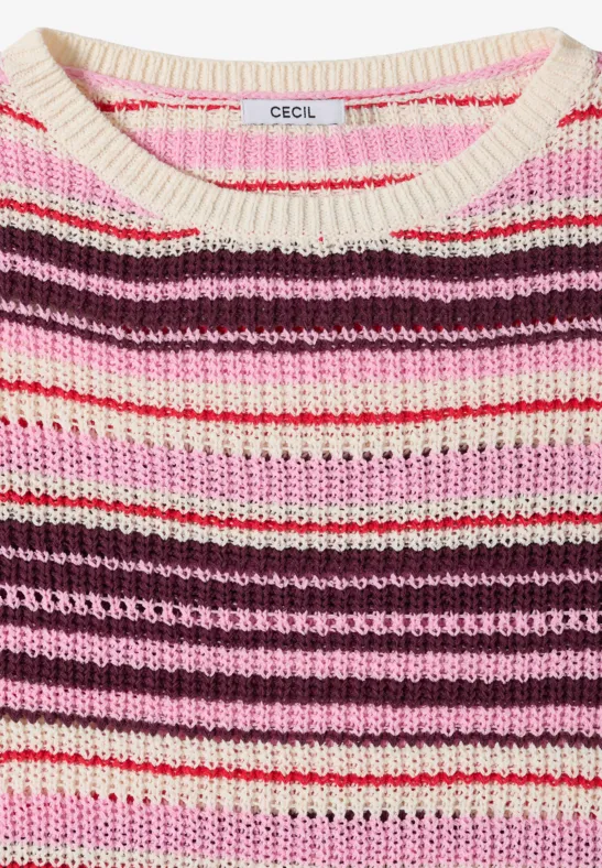 Gestreifter Strickpullover mit U-Boot-Ausschnitt