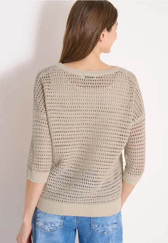 Strukturierter V-Ausschnitt Strickpullover