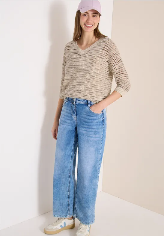 Strukturierter V-Ausschnitt Strickpullover