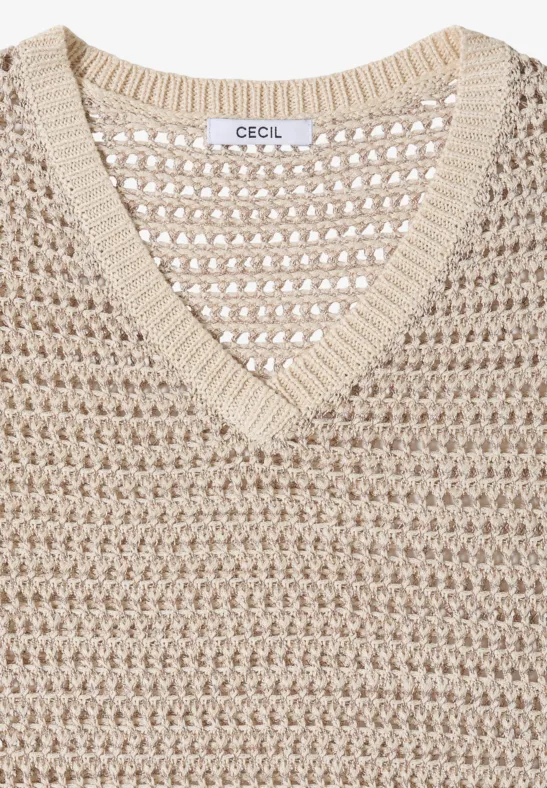 Strukturierter V-Ausschnitt Strickpullover