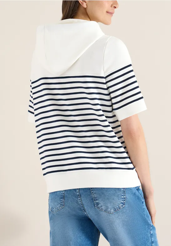 Gestreiftes Kurzarm-Sweatshirt mit Kapuze