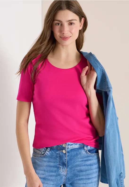 Klassisches Baumwollshirt mit Rundhalsausschnitt