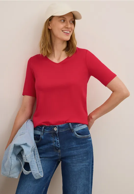 Klassisches V-Ausschnitt Baumwoll-T-Shirt
