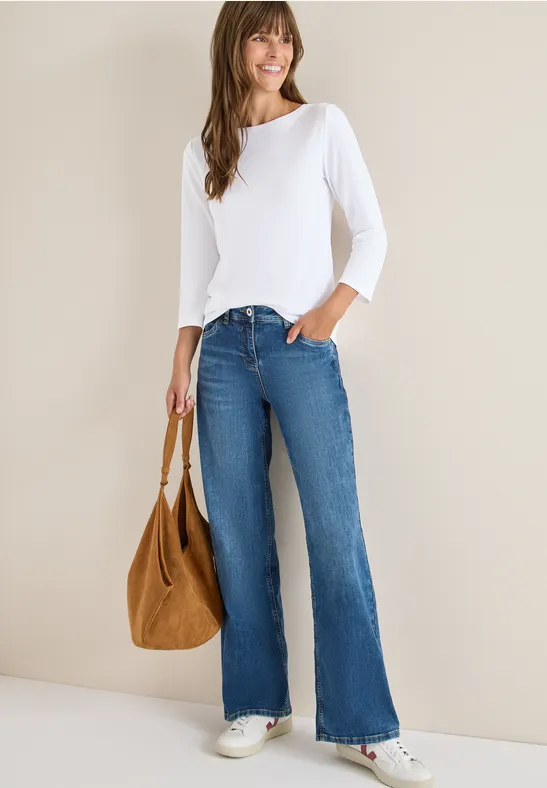 Klassisches 3/4-Arm-Shirt mit U-Boot-Ausschnitt