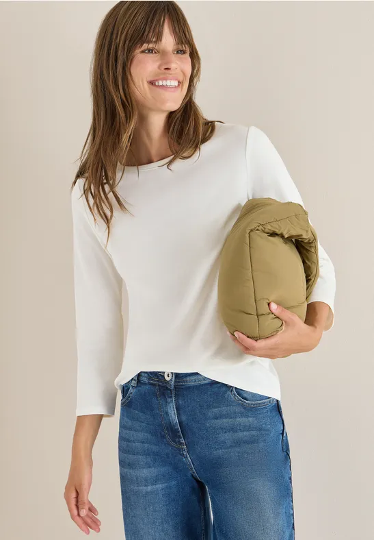 Klassisches 3/4-Arm-Shirt mit U-Boot-Ausschnitt