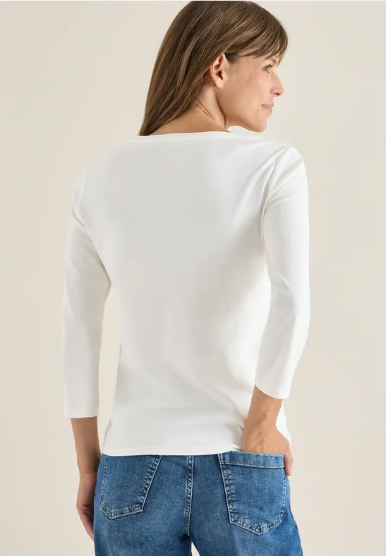 Klassisches 3/4-Arm-Shirt mit U-Boot-Ausschnitt