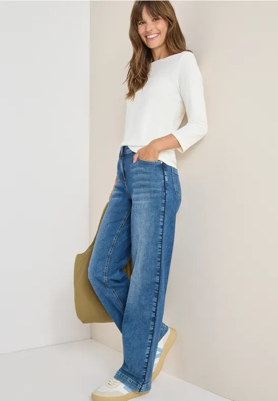Klassisches 3/4-Arm-Shirt mit U-Boot-Ausschnitt