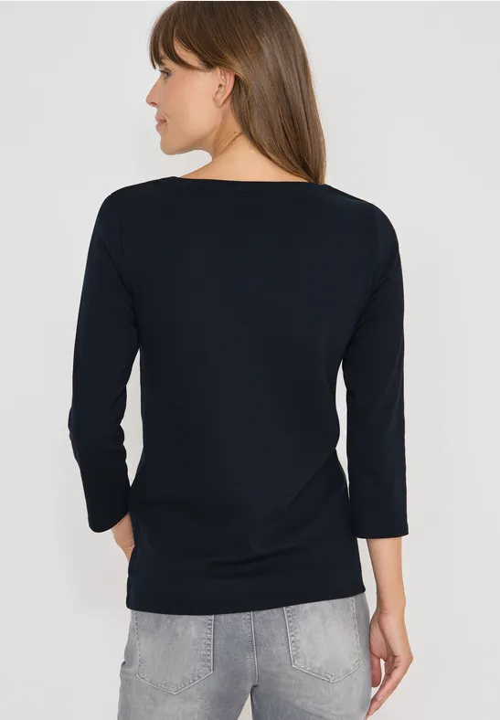 Baumwollshirt mit U-Boot-Ausschnitt