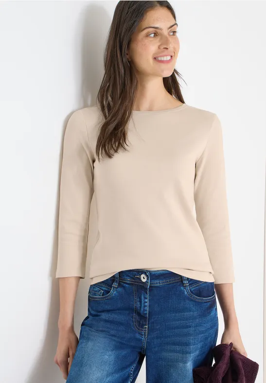 Lässiges U-Boot-Ausschnitt 3/4-Arm-Shirt