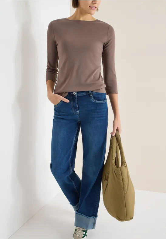 Lässiges U-Boot-Ausschnitt 3/4-Arm-Shirt