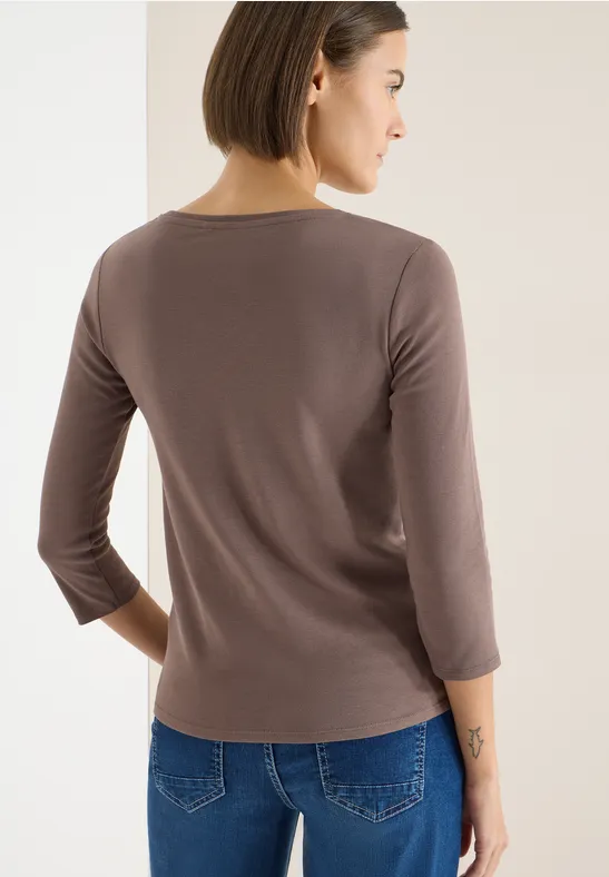 Lässiges U-Boot-Ausschnitt 3/4-Arm-Shirt