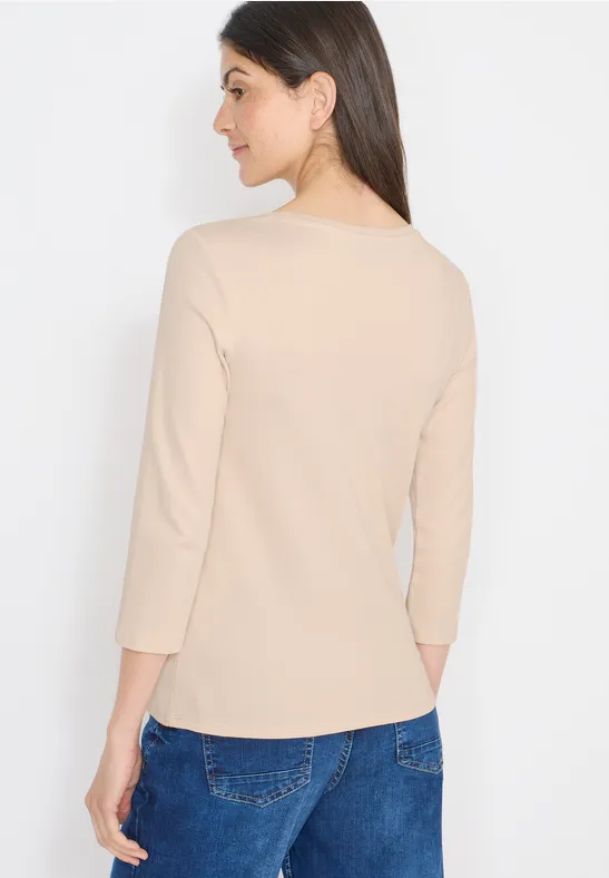 Lässiges U-Boot-Ausschnitt 3/4-Arm-Shirt