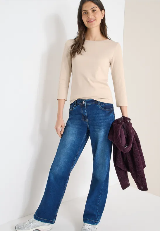 Lässiges U-Boot-Ausschnitt 3/4-Arm-Shirt