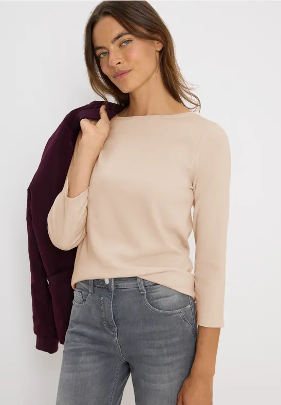 Lässiges U-Boot-Ausschnitt 3/4-Arm-Shirt