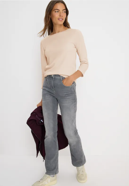 Lässiges U-Boot-Ausschnitt 3/4-Arm-Shirt